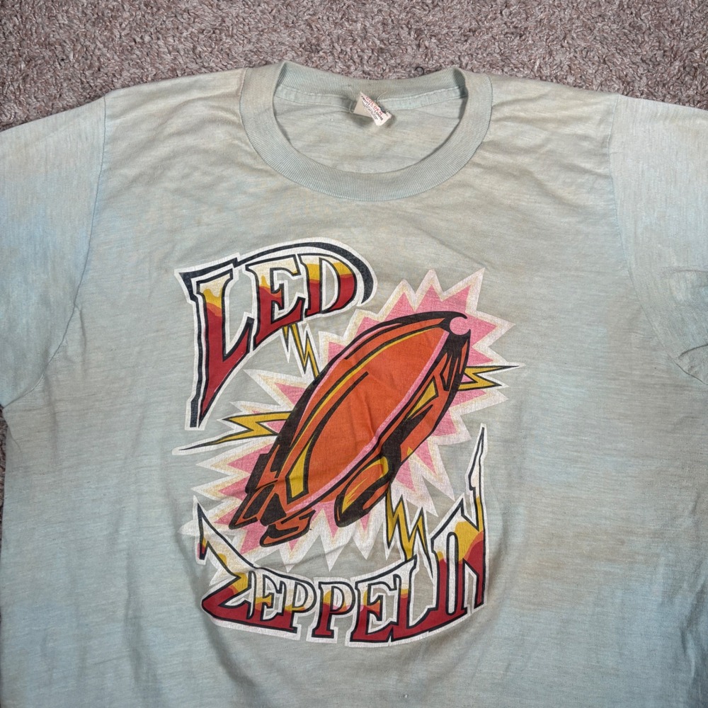 Vintage 70s Led Zeppelin Blimp Graphic T Shirt Mens Thrashed Single Stitch USA